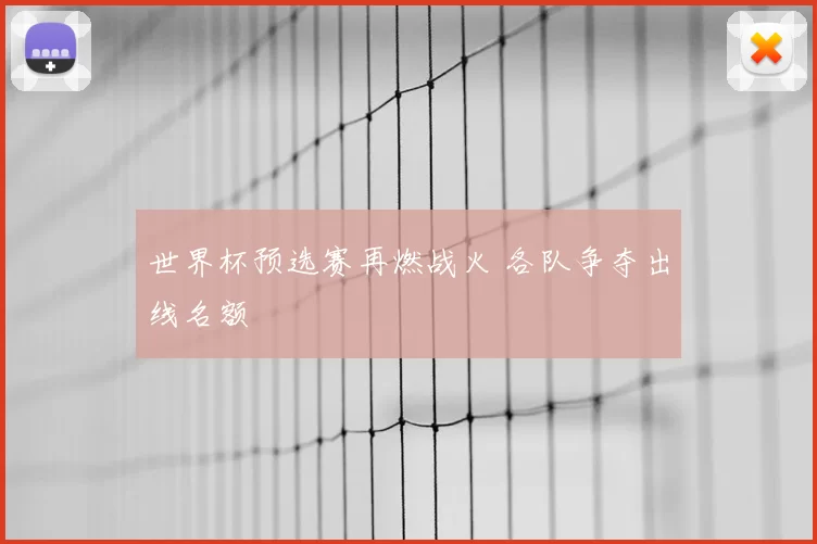 世界杯预选赛再燃战火 各队争夺出线名额